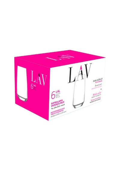 Lav Lal Cam Meşrubat Bardağı 6'lı 480 ml (Büyük Su/Kokteyl Bardağı )
