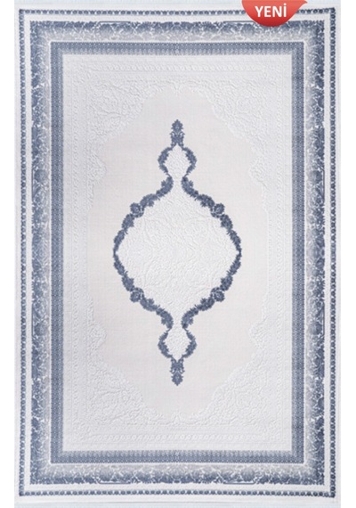 Aura Rugs Mavi Madalyon Desenli Akrilik Modern Salon Halısı - Dokuma Tabanlı 8mm Hav Yüksekliği Çok Renkli