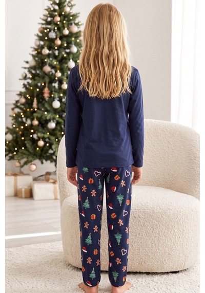 Siyah İnci Yılbaşı Temalı Pamuklu Likralı Örme Pijama Takım26241177 Lacivert