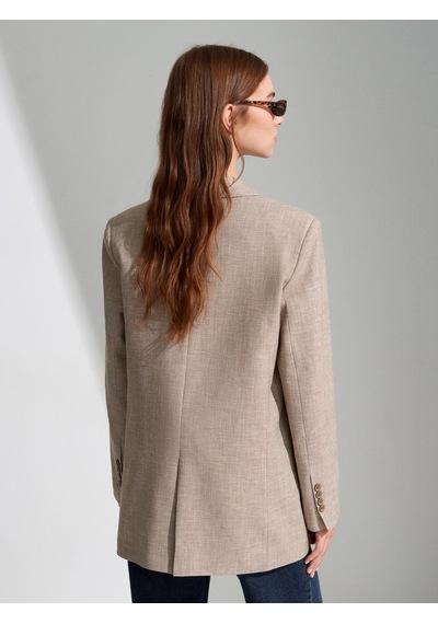 DİLVİN 60811 Keten Karışımlı Blazer Ceket-bej