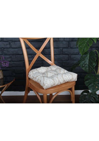 Altınpamuk 4'lü Lüx Gold Pofidik Damaks Sandalye Minderi Özel Dikişli Bağcıklı 40x40cm 001