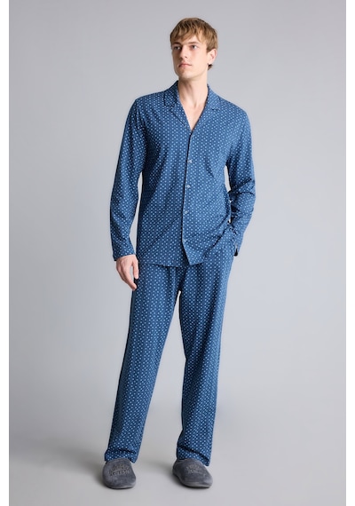 Defacto Regular Fit Mikro Desenli Uzun Kollu 2li Pijama Takımı I2466ax26aunv164 Lacivert-nv164