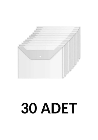 30 Adet Şeffaf A4 Çıtçıtlı Dosya Zarf Dosya
