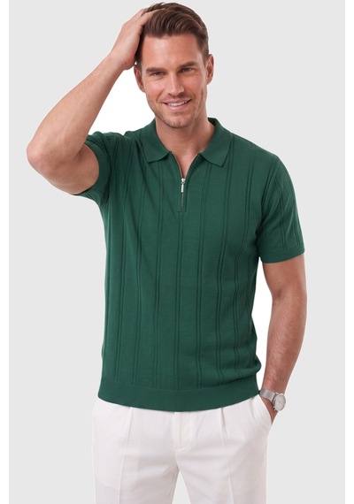 Deepsea Erkek Fermuarlı Polo Yaka Çizgi Dokulu Yeşil Triko Tişört Regular Fit Yumuşak Dokulu 2608007 Deepsea Erkek Fermuarlı Polo Yaka Çizgi Dokulu Yeşil Triko Tişört Regular Fit Yumuşak Dokulu 2608007