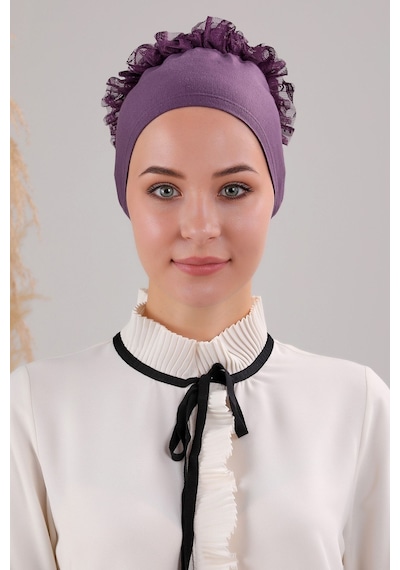 Melodi Scarf Tesettür Fırfırlı Bone Mor Mor