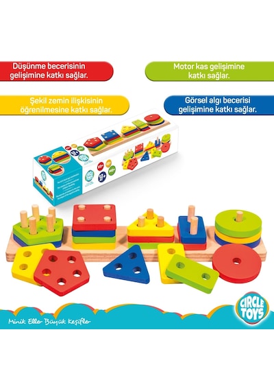 Circle Toys CIRCLE 101 Ahşap Geometrik Şekiller 5'li