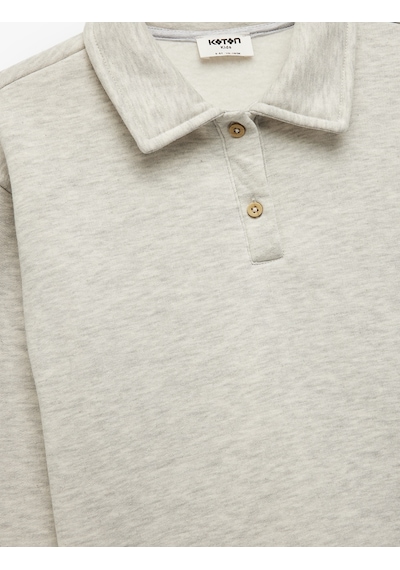 Koton Uzun Kollu Düğmeli Polo Yaka Sweatshirt Gri 6wkg10260ak Gri