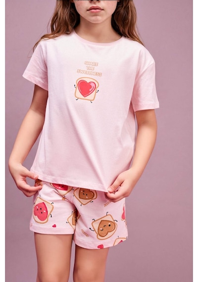 Defacto Regular Fıt 2li Pijama Şort Tişört Takımı Kız Çocuk H5509a826smpn256 Pembe-pn256