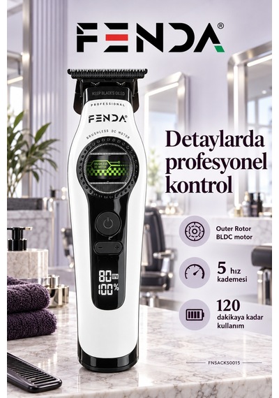 Fenda Profesyonel Saç Kesme, Ense Çizim Ve Sakal Tıraş Makinesi Beyaz Fnsacks0015