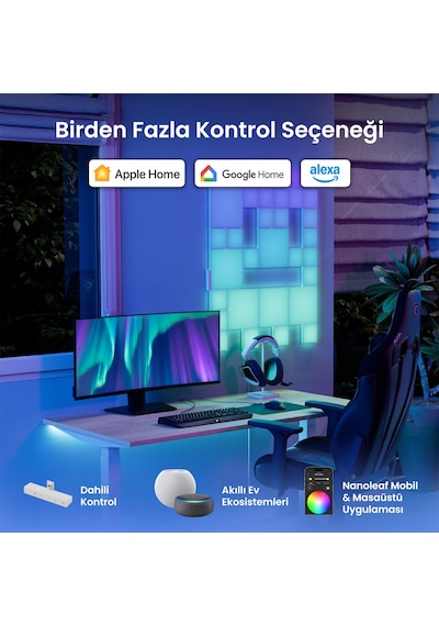 Nanoleaf Kare Blok Akıllı Rgbw Duvar Paneli Başlangıç Paketi App Kontrollü,10 Parça, Google Home, Al RGB