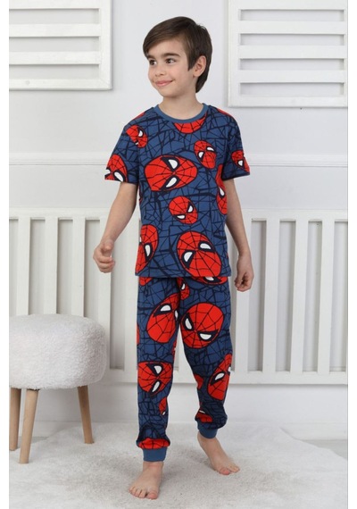 Bunny Hopp Erkek Çocuk Oyun Konsolu Desenli Kısa Kollu Yazlık Pijama Takımı %100 Pamuk Süprem Penye Açık Lacivert