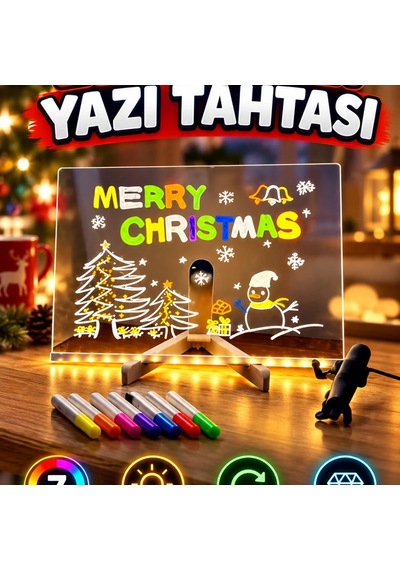 Led Işıklı Akrilik Yazı Tahtası Neon Kalemli 7 Renk Silinebilir Pano