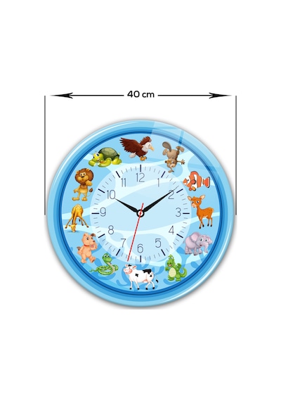 Decorita Cam Saat | Çocuk Odası - Mavi | Çap40cm Çok Renkli