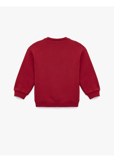 Koton Bisiklet Yaka Baskılı Aplike Detaylı Uzun Kollu Sweatshirt Bordo 7wmg10006ak