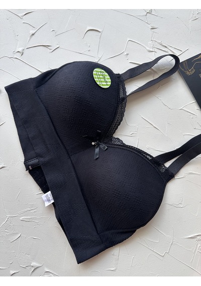 Celine C Cup Bambu Hisli Ultra Rahat Polamid Kumaştan Dokulu Dant Siyah