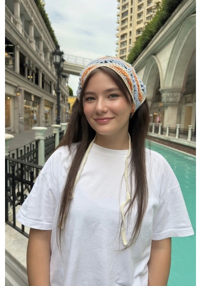 Kadın Bandana Turuncu Çizgili Triko Hair Band Kadın Retro Yazlık Saç Aksesuarı Turuncu