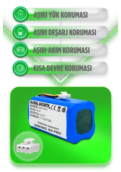 Hiking X8 Pro Robot Süpürge Bataryası 3200mah Lityum İyon Pil