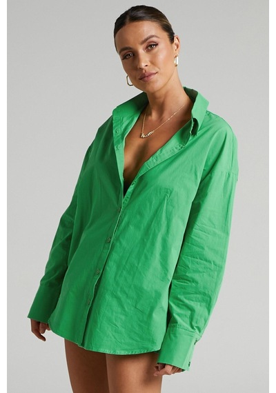 Seeh Yeşil Oversize Basic Kadın Gömlek Sh268