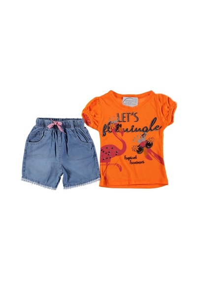 Kidsmadamiko Flamingo Baskılı Kız Bebek Ikili Takım 297457 Turuncu