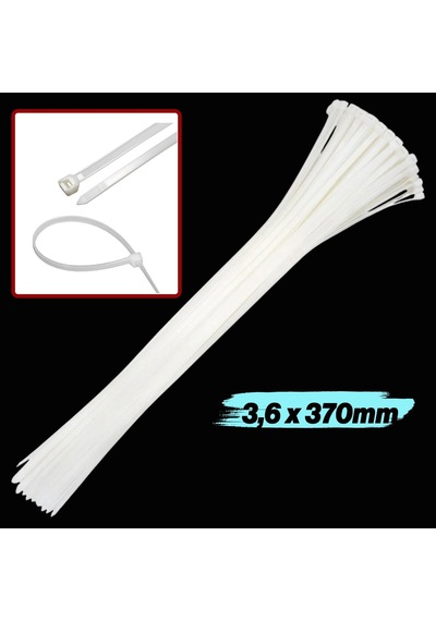Cırt Kelepçe 3,6x370 Mm Plastik Beyaz Renk 100 Adet Zip Kablo Bağı Çok Amaçlı Bağlama Genel
