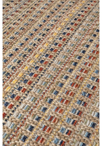 Rio Serisi 7911a Modern Sisal Dokuma Renkli Çizgili Halı - İskandinav Tarz Hasır Kilim - Antialerjik Leke Tutmaz Krem