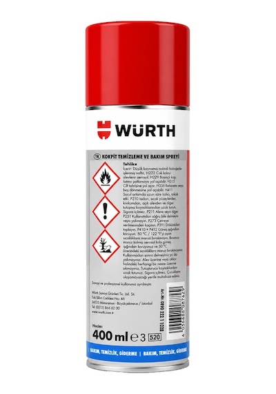Würth Kokpit Temizleme Ve Bakım Spreyi 400 Ml - Limon Kokulu Torpido Yenileyici