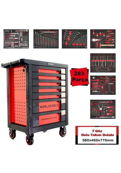 Worldforce 283 Parça Dolu Takım Dolabı 7 Çekmece Premium Paket