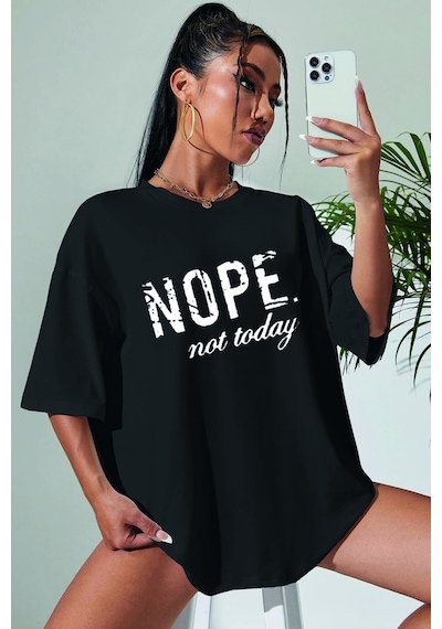 Unisex Not Today Baskılı T-shirt Siyah