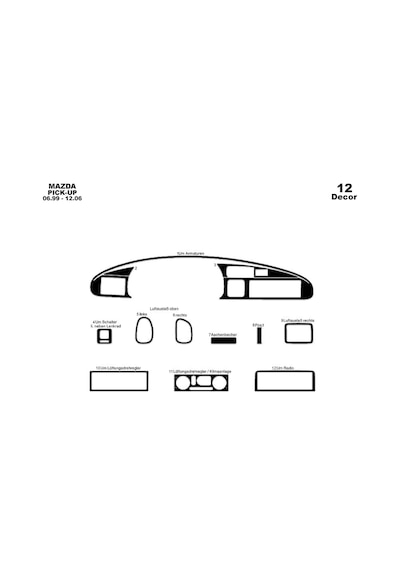 Mazda Pick Up Torpido Kaplama 1999-2006 12 Parça Piano Black