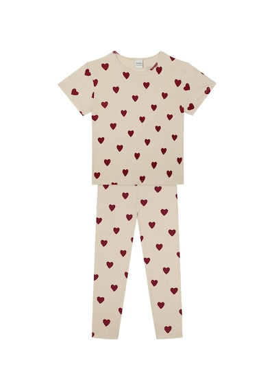 Antebies Kalp Jakar Kısa Kollu Taytlı Pijama Takımı Kırmızı