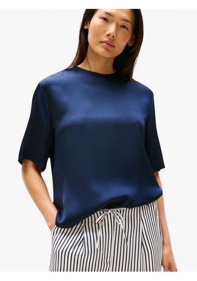 Tommy Hilfiger Sateen C-neck Relaxed T-shırt Kadın Mavi Bluz - Ww0ww45900