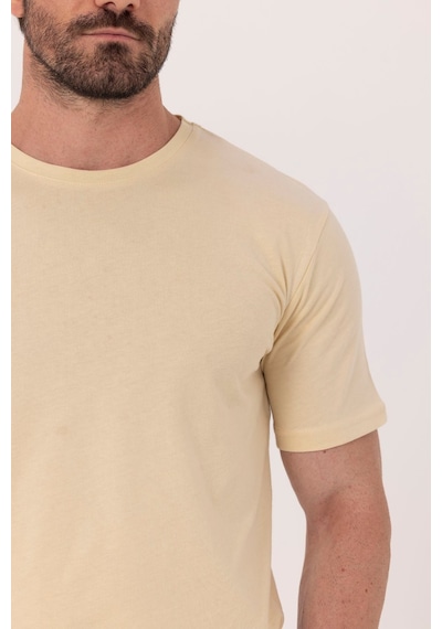 Sabri Özel Krem %100 Pamuk Bisiklet Yaka Düz Renk Basic T-shirt