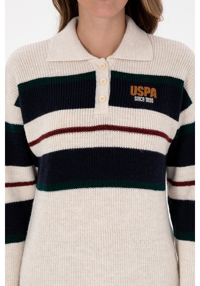 U.S. Polo Assn. Kadın Beyaz Polo Yaka Kazak 50309587-VR256