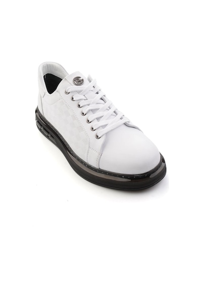 Beyaz Baskılı Hakiki Deri Erkek Sneaker E01080221143 Beyaz