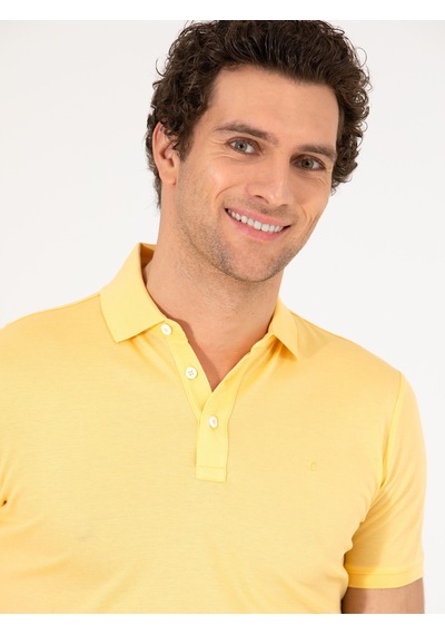 Açık Sarı Polo Yaka Slim Fit Basic Merserize T-shirt Sari