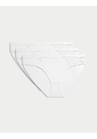 Marks & Spencer 3'lü Amelia Dantelli Bikini Külot Seti T61005760N Beyaz