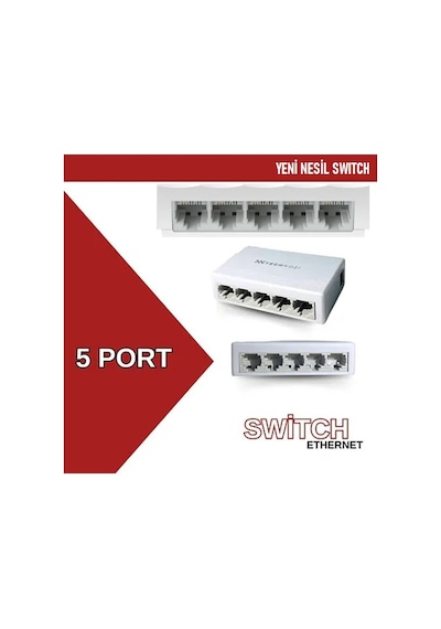 Technozi 5 Port 10 / 100 Mbit Internet Hub Hup Çoğaltıcı Ethernet Switch Kablo Dağıtıcı Splitter