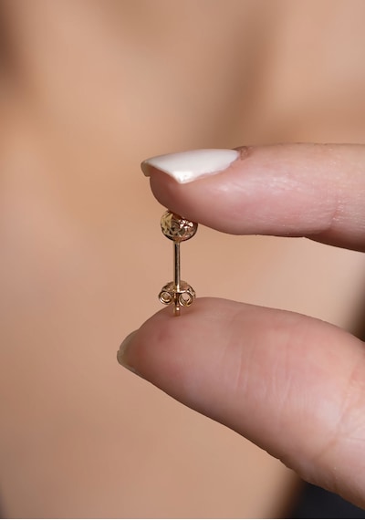 14 Ayar Altın Işıltılı Top Küpe Sarı Altın