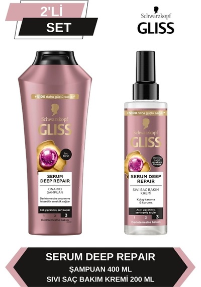 Gliss Serum Deep Repair Onarıcı Şampuan 400 ML + Durulanmayan Sıvı Saç Kremi 200 ML