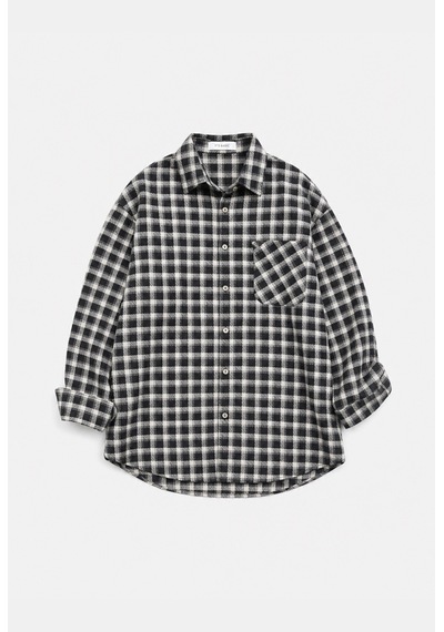 Kadın Ekose W6-67 Oversize Gömlek Siyah