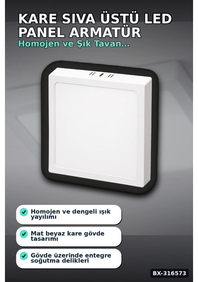 Kare Sıva Üstü Led Panel Armatür 6400k Beyaz Işık 21 Cm Tavan Lambası Bx-316573 .