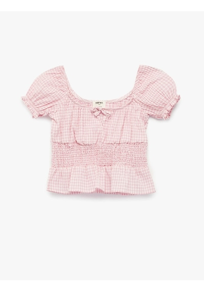 Koton Fiyonklu Pötikare Desenli Pembe Kız Çocuk Bluz 6skg60103aw Pembe