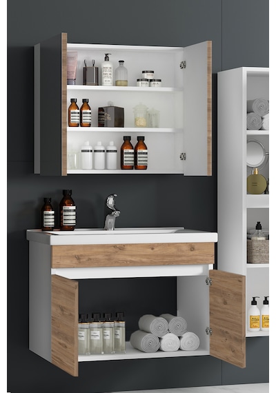 Çiğdem 80 Cm Beyaz-atlantik Mdf Lavabolu Asma Banyo Dolabı Takımı Beyaz - Atlantik Çam Çiğdem 80 Cm Beyaz-atlantik Mdf Lavabolu Asma Banyo Dolabı Takımı Beyaz - Atlantik Çam