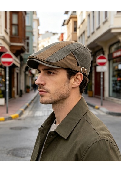 Unisex Klasik Gözlük Şapkası Siyah & Haki Retro Flat Cap Mevsimlik Kullanım Kahverengi