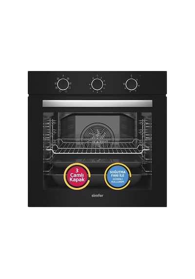 Simfer 9 Fonksiyon QS Mekanik Siyah Büyük Pop-Up 3'lü Ankastre Set (8220 Fırın + 3500 Ocak + 8703 Davlumbaz)