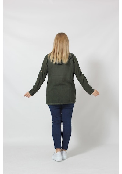Moda Berray B027h Cebi Pullu Kapüşonlu Gömlek Haki 001