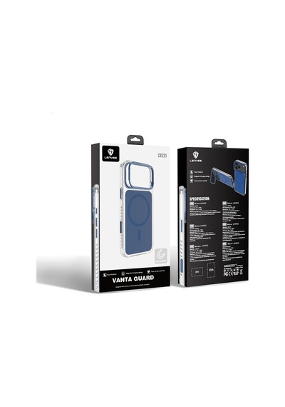 Apple iPhone 17 Pro Max Kılıf M-safe Uyumlu Metal Kamera Çerçeveli Airbag Lenyes Ck221 Sert Pc Kapak Mavi Mavi