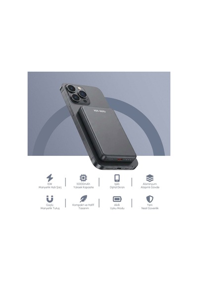 Ven-dens Vd-pb033 Premium Manyetik Powerbank Led Ekranlı 10000mah Metalik