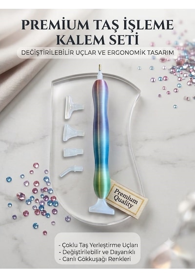 Ebruli Taş İşleme Kalemi Seti 6 Farklı Değiştirilebilir Uçlu Taş İşleme Kalemi Diamond Painting Düzeltme Kalemi Değiştirilebilir Uçlu