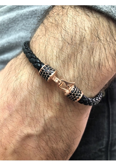 Moda Kulesi Safir Taşlı Özel Tasarım Gümüş Erkek Bileklik